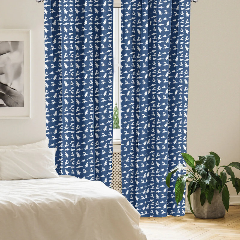 Nautical Blue and White Polyester Rod Pocket Curtain Panels, 28" x 63"