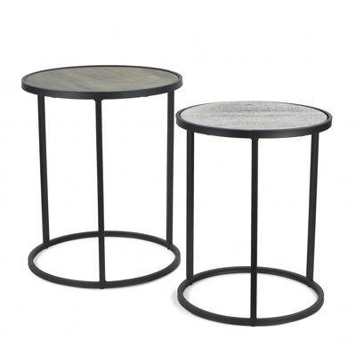 Ensemble de deux tables gigognes rondes en bois massif gris foncé et gris pâle de 22 pouces