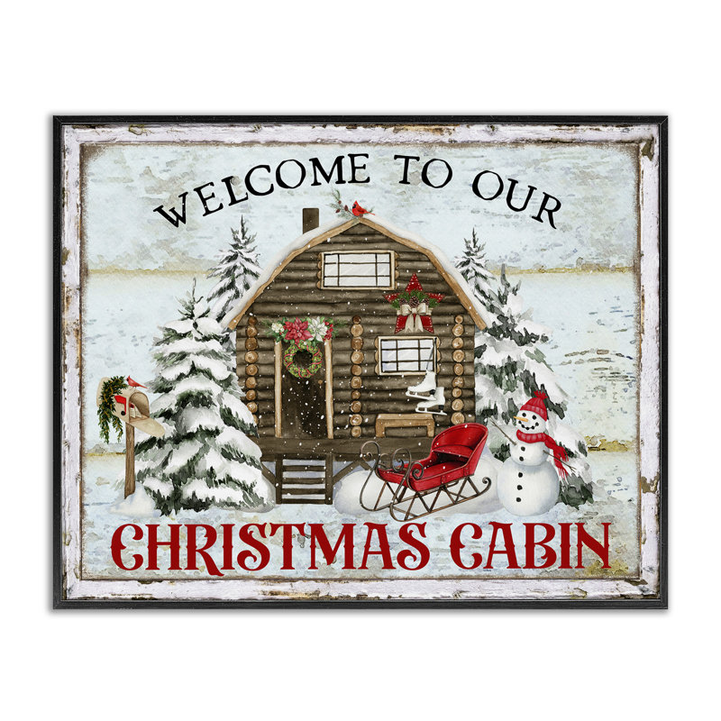 «Welcome Christmas Cabin», estampe numérique encadrée par Creatif Belle, H 11 po x l 14 po, Giclée encadrée noir minuit