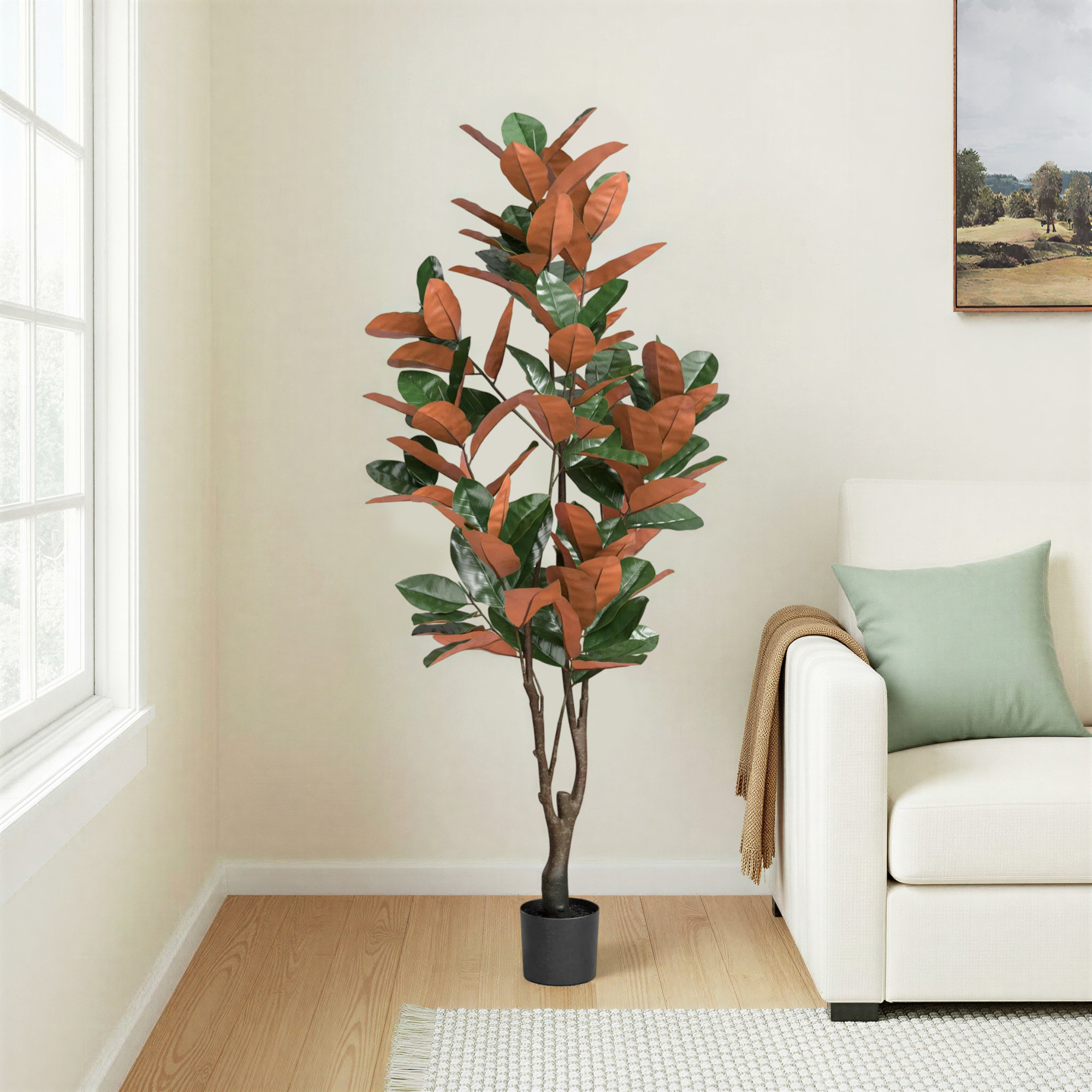 Faux Magnolia Plant in Pot, 60" H x 25" W x 25" D