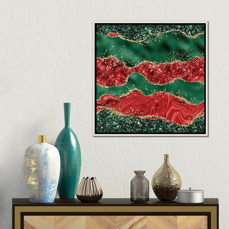 «Christmas Glitter Agate Texture VI», reproduction d'art sur toile encadrée, H 18 po x l 18 po, Blanc patiné