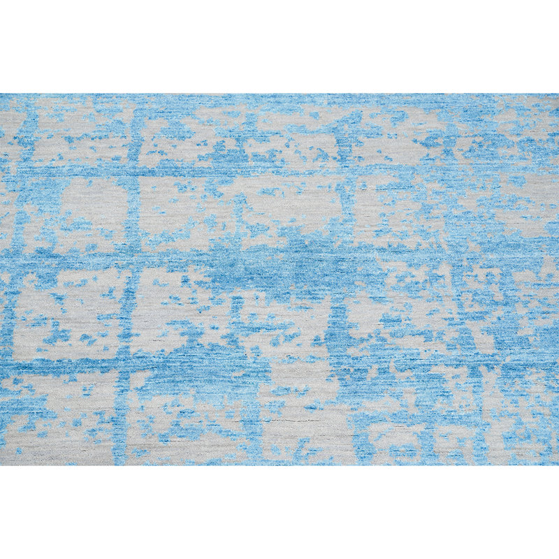Tapis argenté et turquoise noué à la main de haute qualité, Rectangle 8 pi x 10 pi