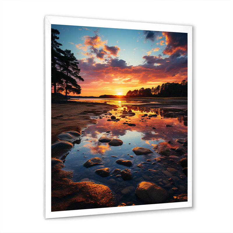 Sunset in New Jersey Landscape, reproduction d'art sur toile, H 44 po x l 34 po x P 1,5 po, Cadre photo blanc