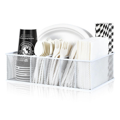 Paper Plate Organizer, Metal Caddy (White)