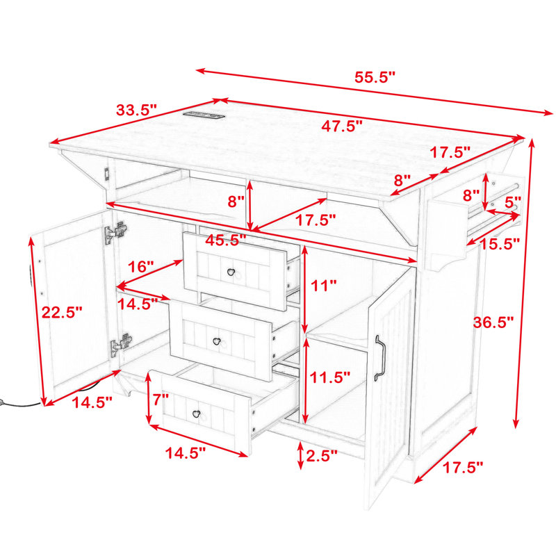 Kitchen Cart with Dual Drop Leaf, Rolling Design, Power Outlet and Ample Storage on 5 Wheels, White