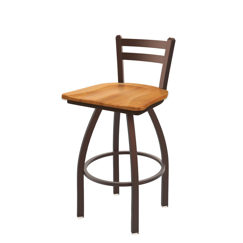 411 Jackie Low Back Swivel Bar & Counter Stool, Wood-Medium Maple, Bronze, Bar Stool (30” Seat Height)