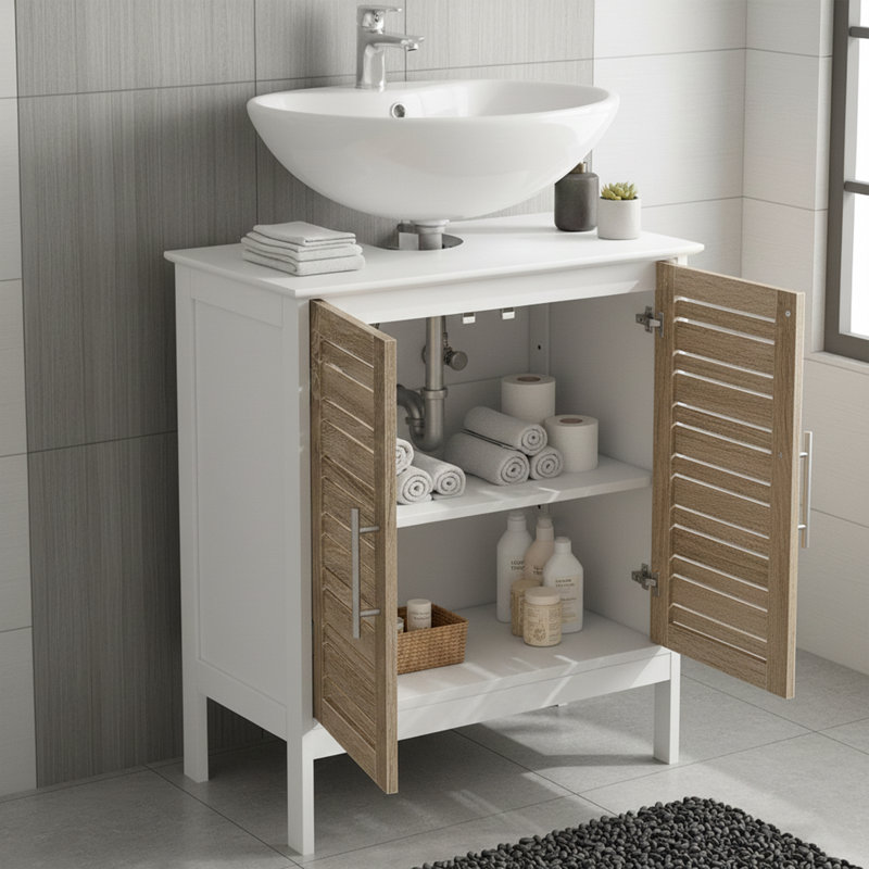 Armoire de meuble-lavabo 2 portes Stockholm couleur chêne