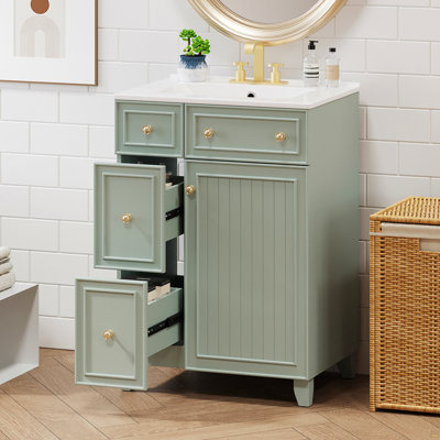 Armoire de meuble-lavabo 24 po avec lavabo en céramique, 2 tiroirs, 1 porte