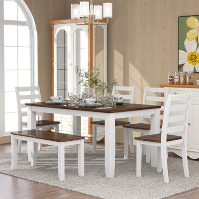 Rustic Style 6-Piece Dining Room Table Set with 4 Ergonomic Designed Chairs & a Bench