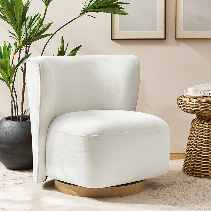 Fauteuil demi-tonneau pivotant à oreilles et rembourré avec rembourrage moderne Maris, Ivoire ivoire