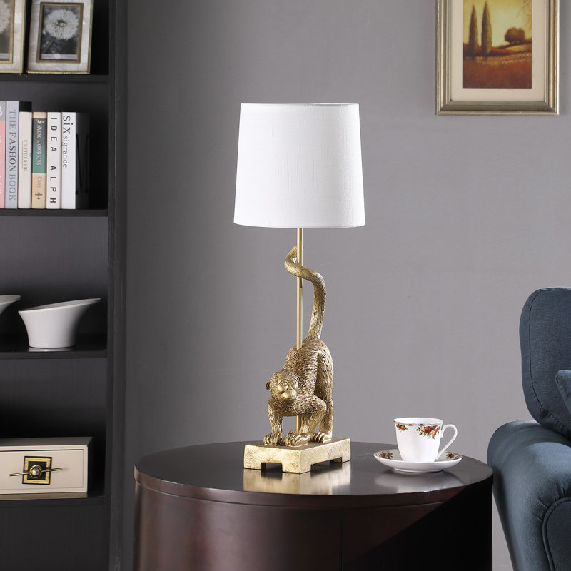 Lampe de table 24 po avec abat-jour tambour Chandrell, Or, Blanc