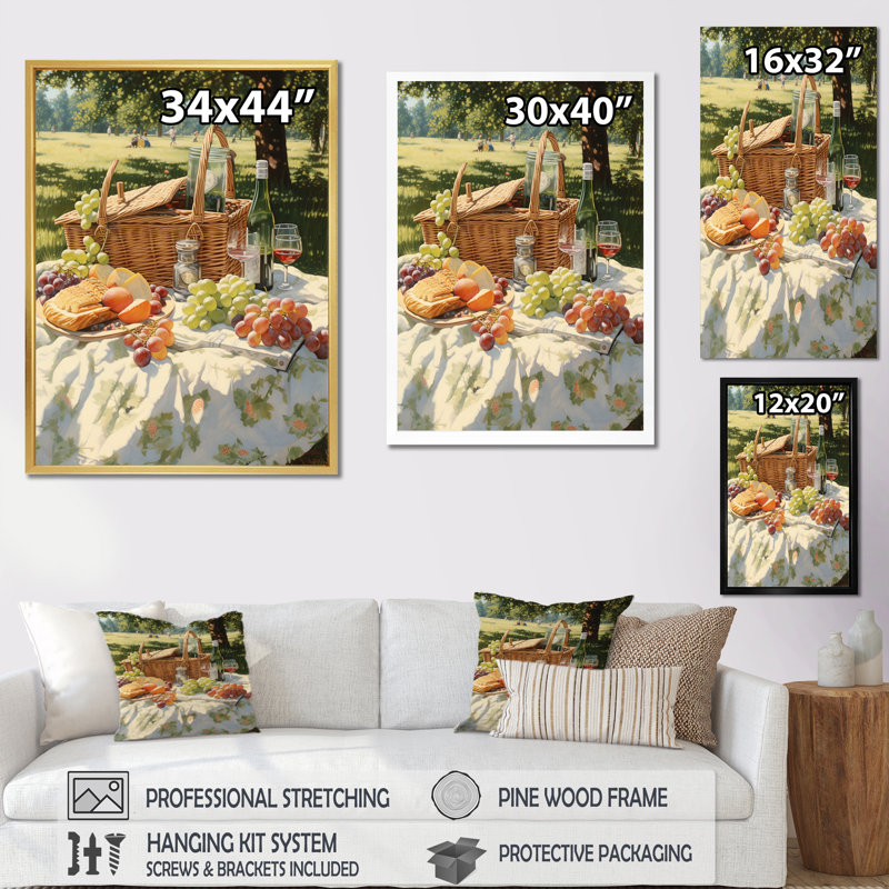 Nourriture pique-nique Tranquil Retreat I - pique-nique, art mural, impressions sur toile, H 32 po x l 16 po x P 1 po