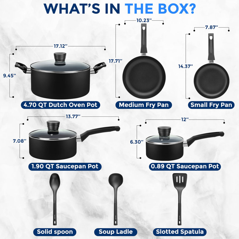 11 - Piece Non-Stick Aluminum Cookware Set, Black