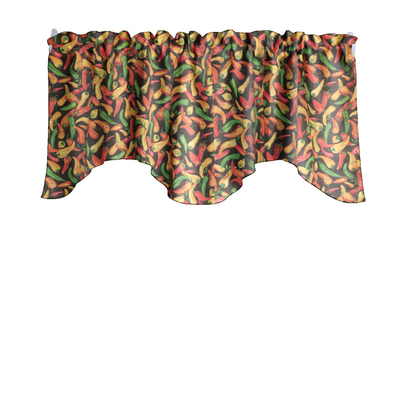 Cantonnière festonnée en mélange de coton floral l 58 po, Noir