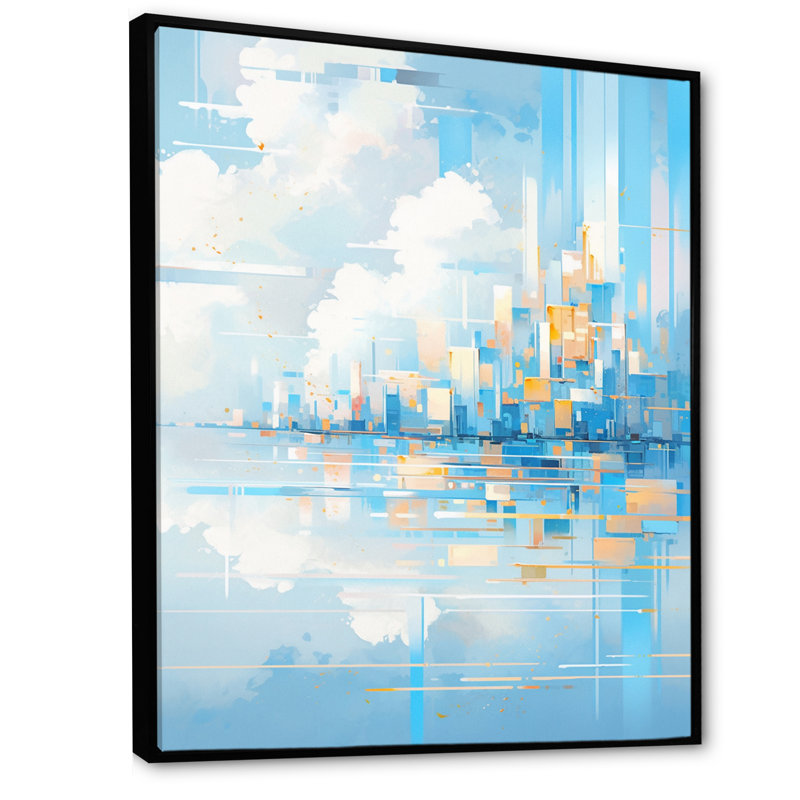 Blue Interlocking Perspectives - Imprimé, H 44 po x l 34 po x P 1,5 po, Cadre flottant noir
