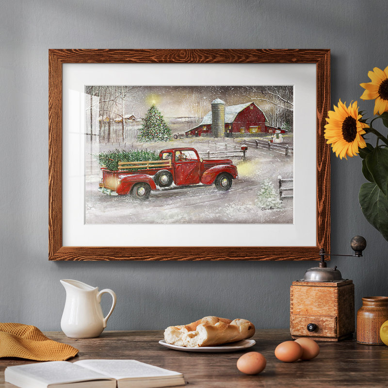Making Christmas Memories - Matted and Framed Under Acrylic Glass, Large Living Room Wall Art, Maple, 28" H x 42" W x 1.5" D