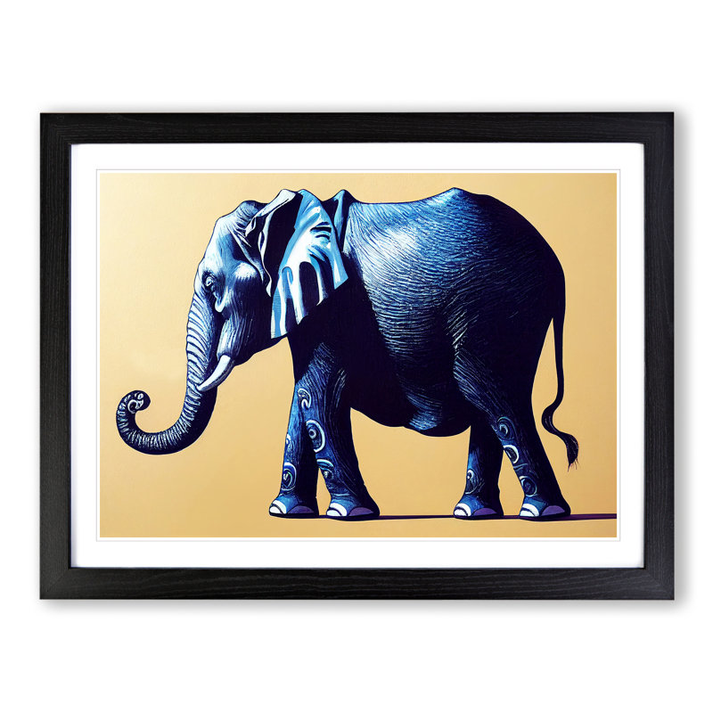 XH1022-6603X Elephant - Single Picture Frame Painting, Black, 46cm H x 64cm W x 2cm D