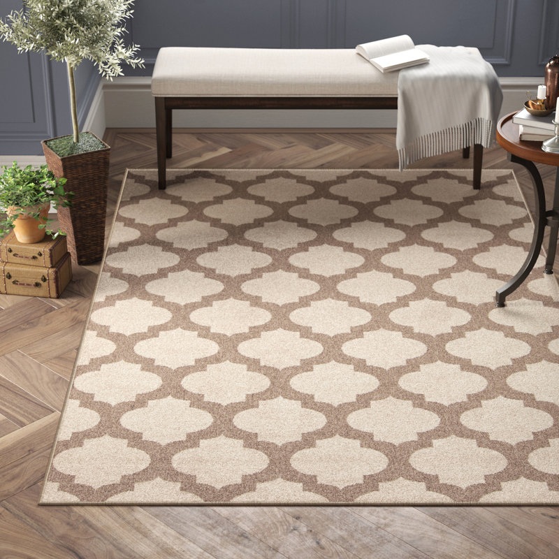 Tapis intérieur / extérieur crème / chameau Jessamarie, Rond 8 pi 9 po