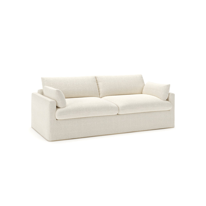 Luna 90" Slipcovered Sofa, Davis Pearl Performance Bouclé
