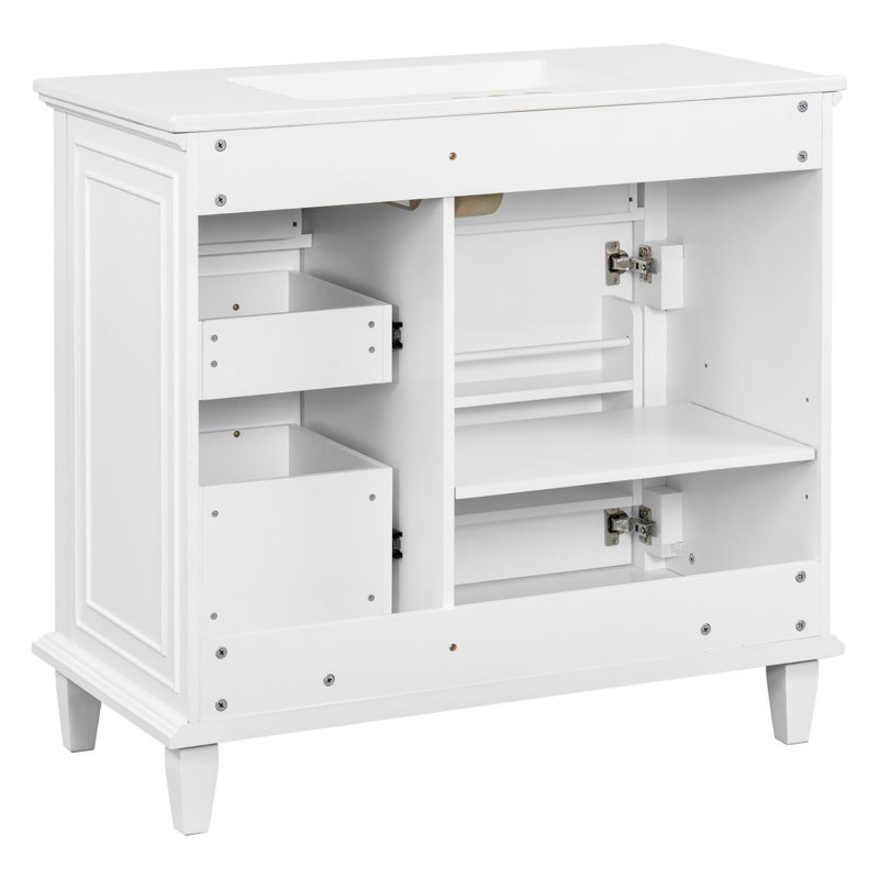 Meuble-lavabo de 36 po avec tablettes réglables et poignées en alliage de zinc (robinet non inclus), Noir, Blanc