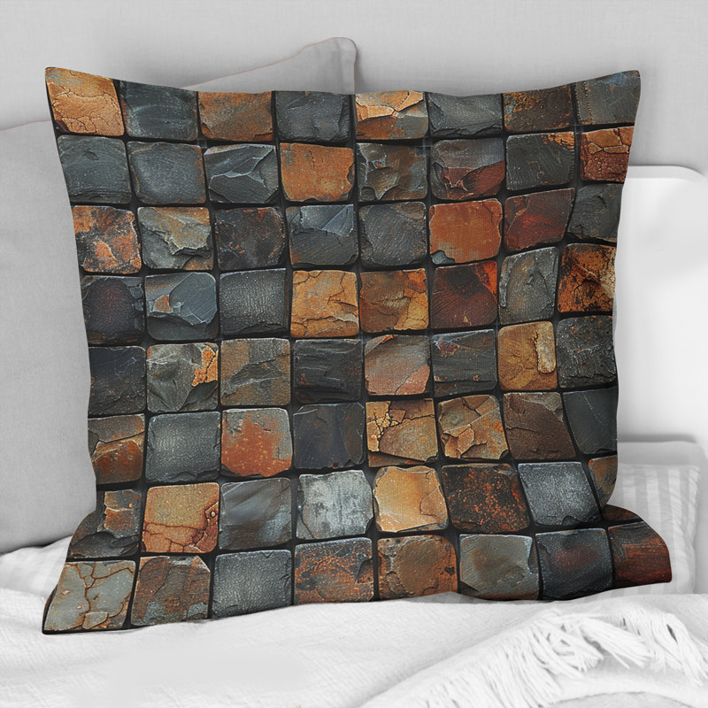 Carreaux de mosaïque bruns IV - Coussin décoratif moderne, H 16 po x l 16 po