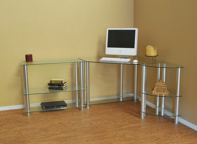 Corner Glass Top Metal Base Computer Desk