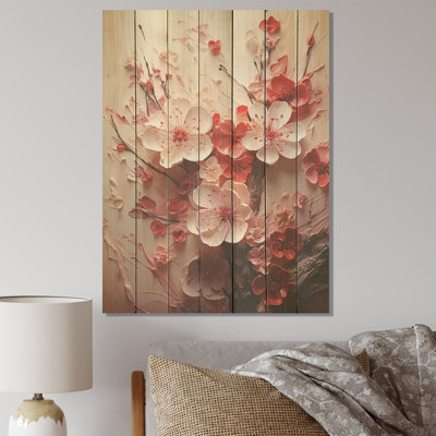 «Pink Orchard Tree Ballet Of Cherry Blossoms I», impression sur cerisier sur bois
