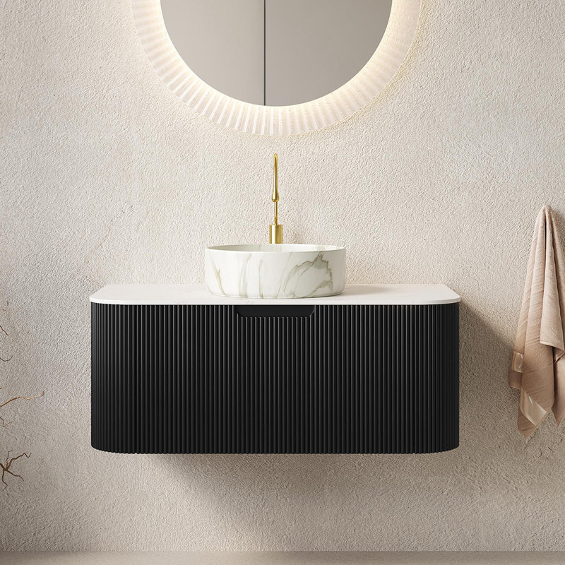 Meuble-lavabo flottant de luxe, Blanc pierre, 36