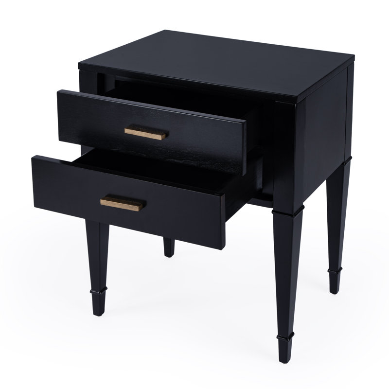 24'' W Solid Wood Nightstand, Black
