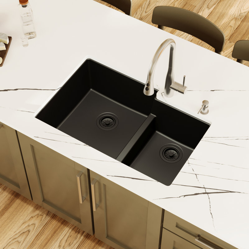 Évier de cuisine à double cuve encastrable Karran Quartz 32 po x 21 1/4 po 60/40, Noir