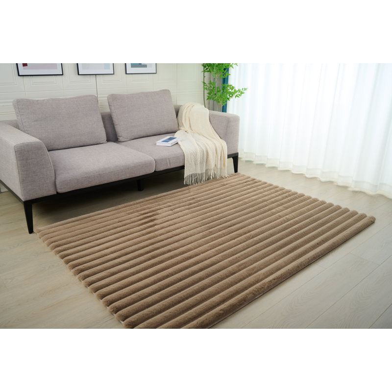 Nickole Collection Taupe Ultra Soft Ribbed Faux Fur Area Rug, Rectangle 8' x 10'