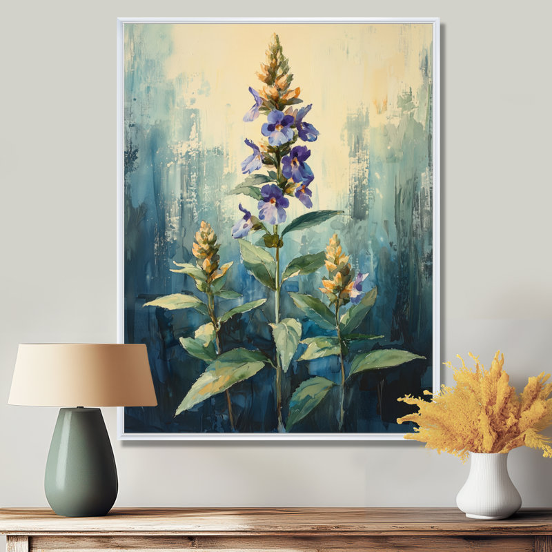 Herbal Serenity in Green Pastels Impressionist II - Herbs, art mural, H 20 po x l 12 po, Impression encadrée flottante, Blanc