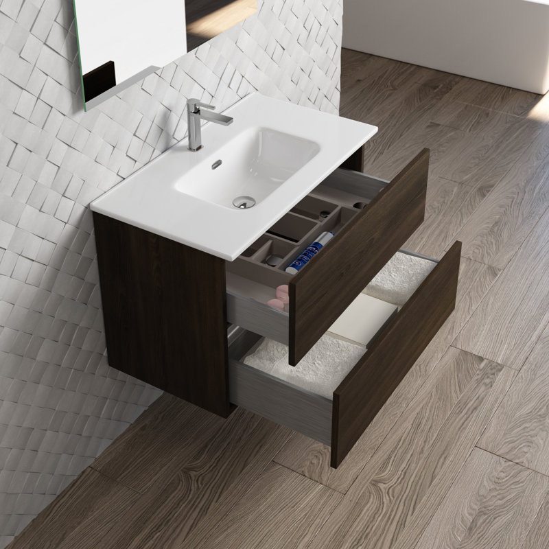 Guilbert 31.1'' Single Bathroom Vanity with Ceramic Top, Wenge
