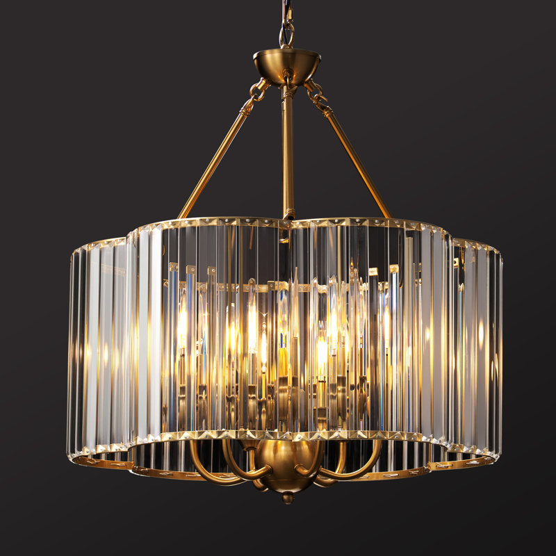 Lustre en cristal 19,7 po à 6 lumières de luxe à intensité variable, lumière dorée unique