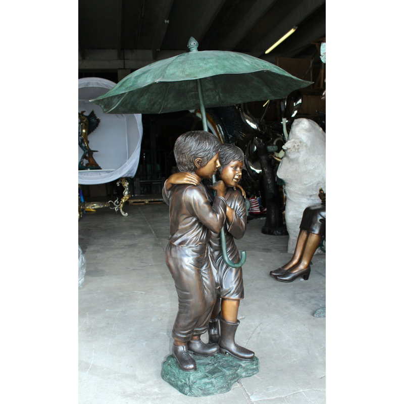 Bronze 2 Kids Holding an Umbrella Fountain