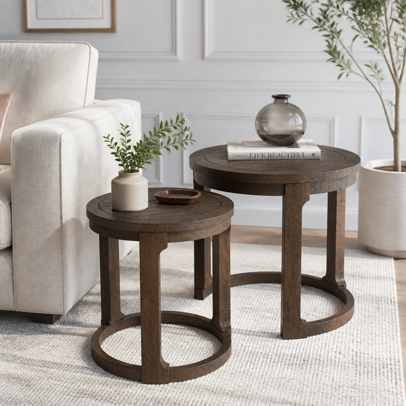 Ensemble de tables rondes 24 "2PCS, Marron foncé