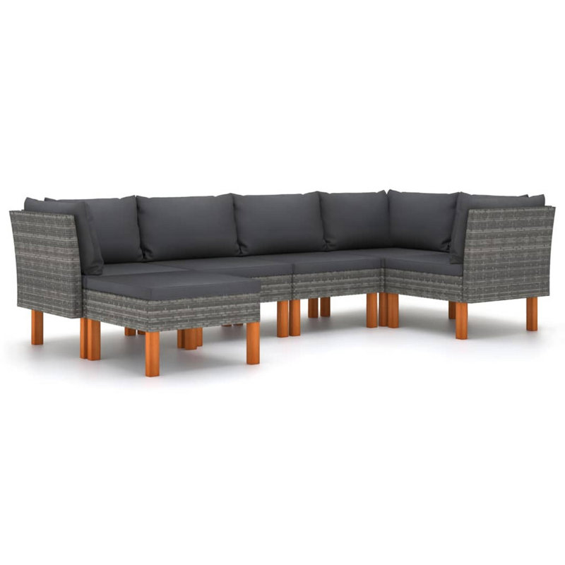 Ensemble de canapé modulaire d'extérieur 6 pièces Casey, rotin gris, bois massif