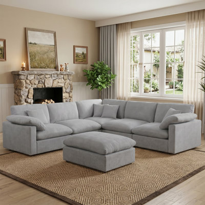 6 Piece 110" Chenille Sectional Sofa Oversized Modular Reversible Deep Seat Cloud Couch With Corner & Removable Ottoman