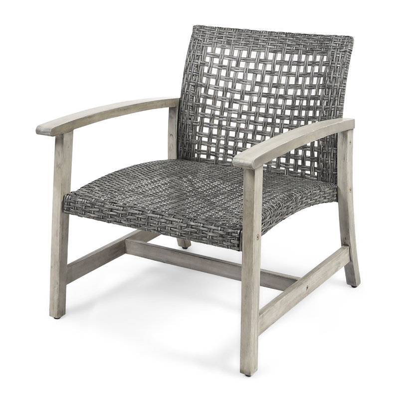 Ensemble de 2 fauteuils club d'extérieur Bops, bois d'acacia brun et osier gris, Gris / brun naturel