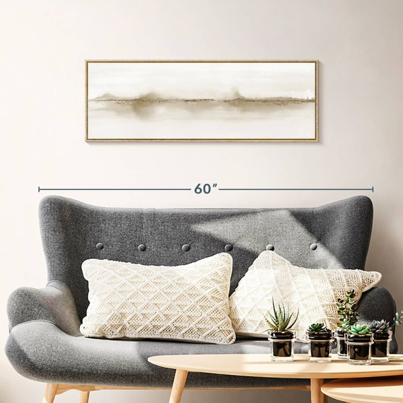 Aquarelle paysage VII sépia panoramique, 37 po x 13 po, Cadre flottant en bois naturel