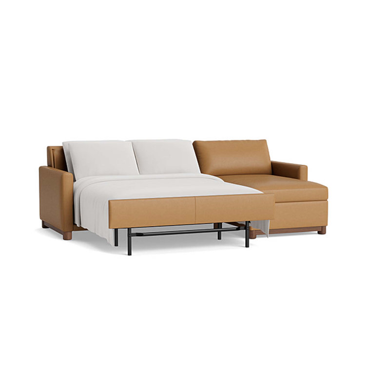 Reve Leather Sofa with Chaise (112"), Chaise On Right, Leather - Butterscotch