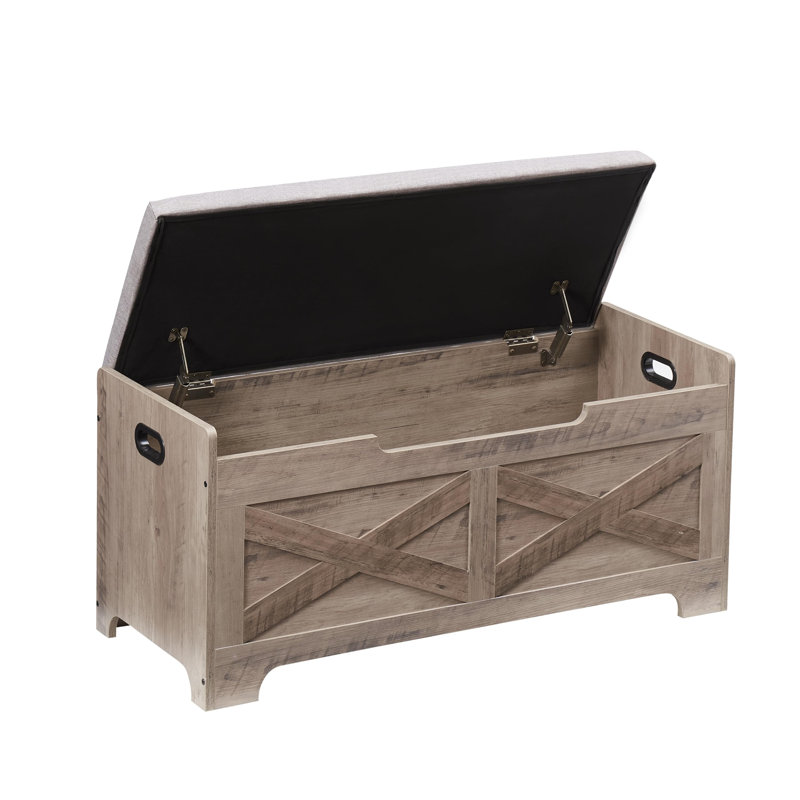 Storage Chest, Wooden Trunk with Safety Hinge and Lift-Top, Farmhouse Storage Bench for Entryway, Bedroom, Living Room, Easy Assembly