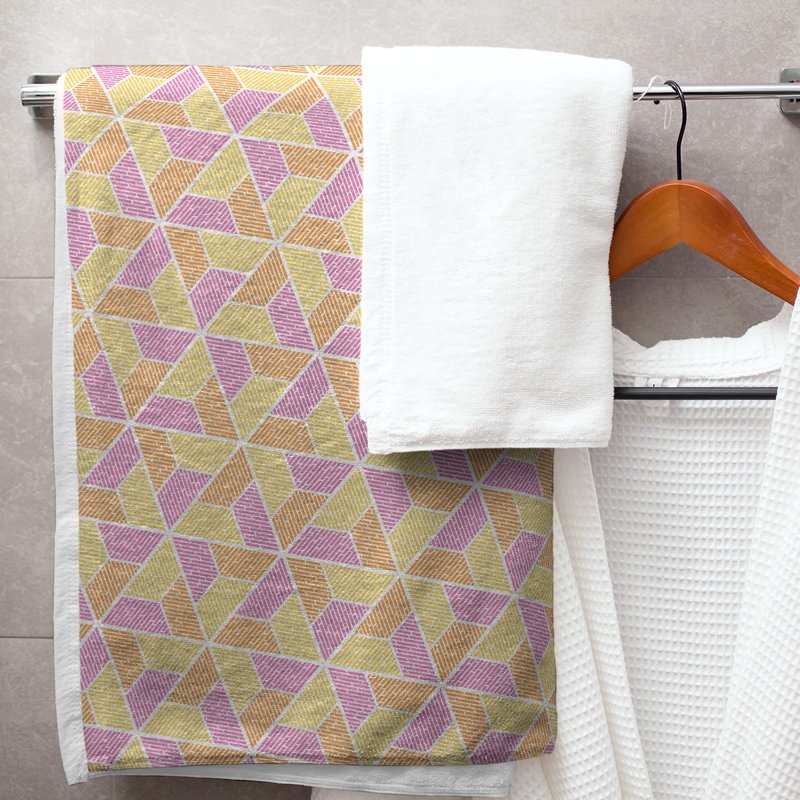 Serviette de bain trapézoïde, Jaune / rose / orange
