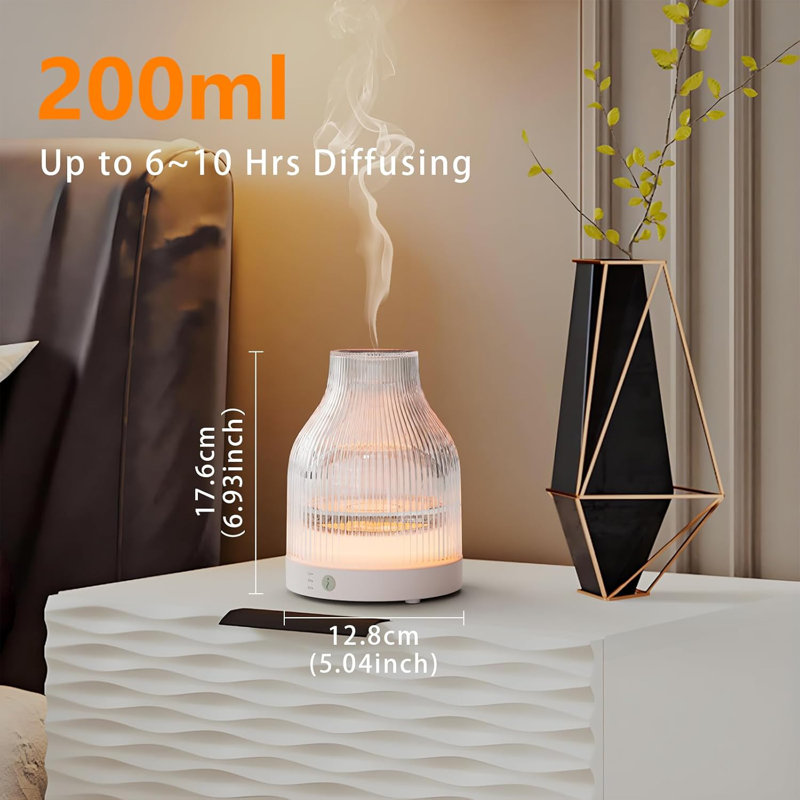 Elegant Glass Reservoir Essential Oil Diffuser 200ML, One Button Control Glass Diffuser With Rainbow Colours For Home Office Bedroom Gift