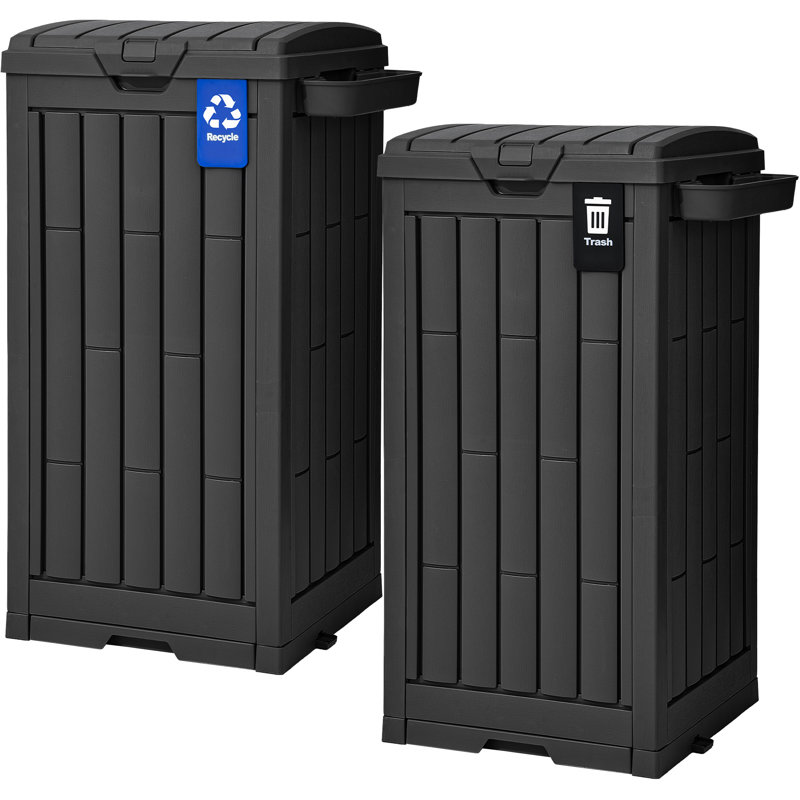 Balconera 38 Gallon Outdoor Trash Can(Set of 2), Black, 38 Gallon 2 Pack