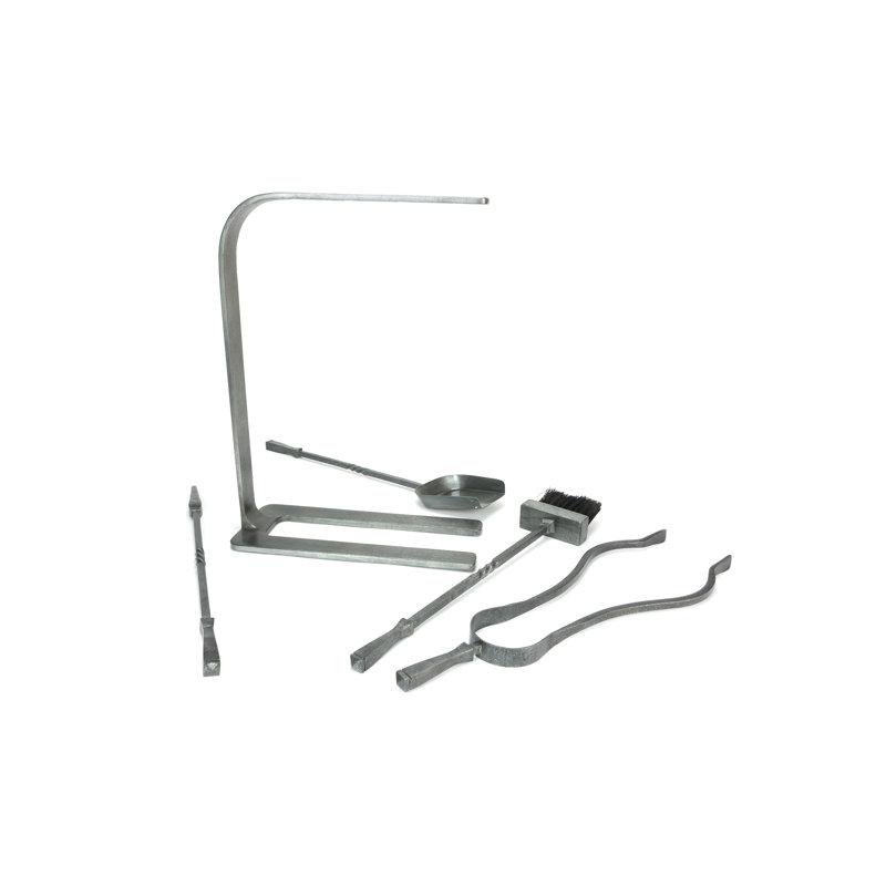 Steel Fireplace Tool Set, Pewter Patina
