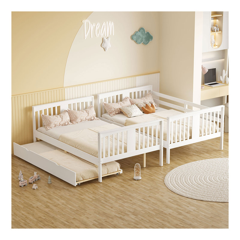 Lit superposé double au-dessus de double avec lit gigogne simple et échelle - blanc, Blanc