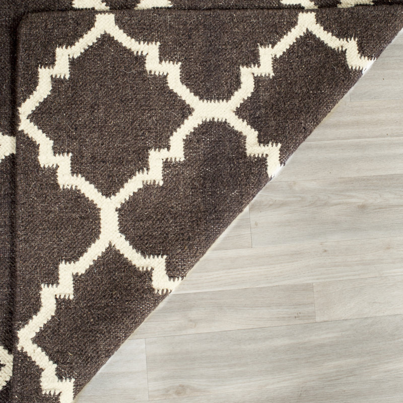 Tapis brun / ivoire en laine et coton tissé à la main à plat Rodgers, Carré 8 pi