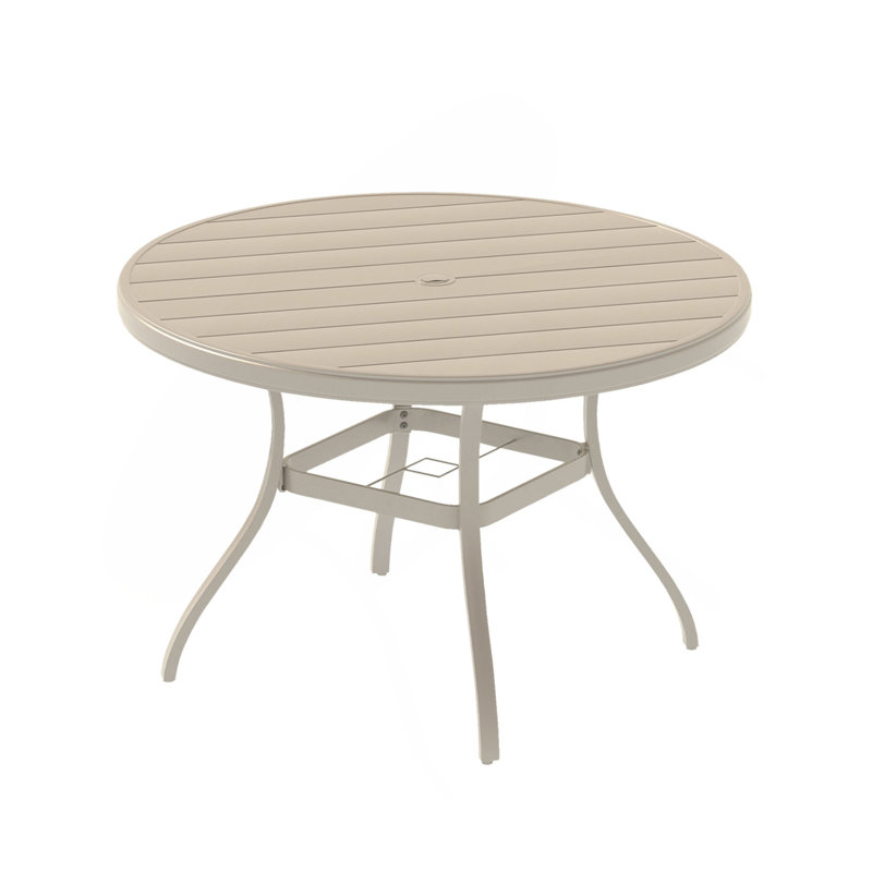 Vrshwo"Outdoor Round Patio Dining Table For 4-6, All Weather Metal Dining Table With Umbrella Hole For Deck Lawn Garden Backyard