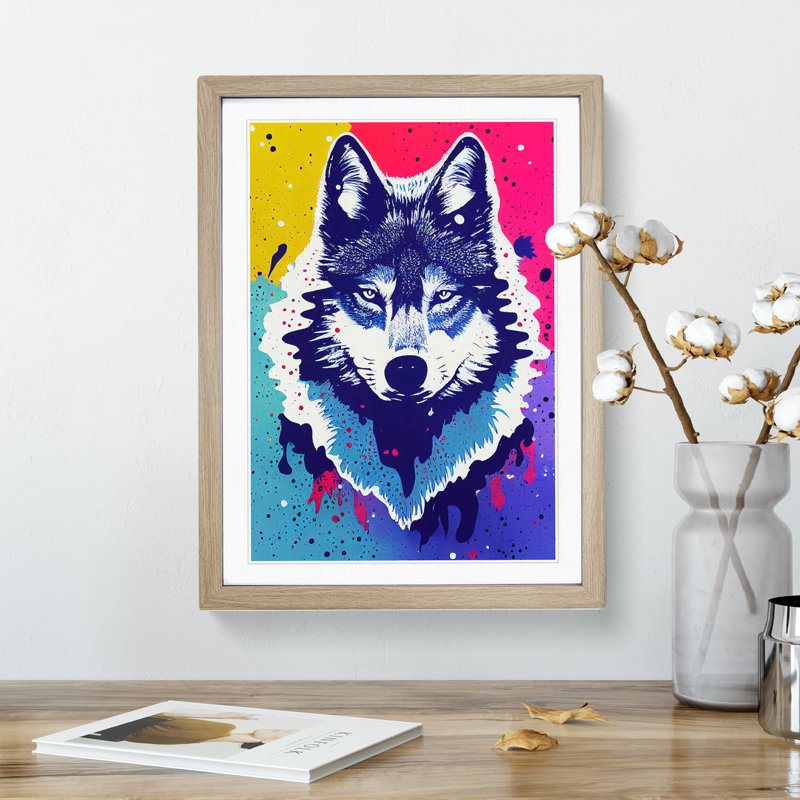 Wolf Dripping Paint No.4 Abstract - Wall Art, 36cm H x 27cm W, Oak Framed Paper, White